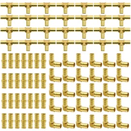 90pcs 1/2" PEX Fittings, Elbow TEE Straight Couplings Set, PEX Brass Crimp Fitting Combo with Tees, Elbows, Straights (1/2", 90pcs)