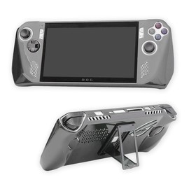 Oniartasy Protective Case for ROG Ally, Crystal Cover, PC Shell with Kickstand, Heat Dissipation, Anti-Slip/Scratch/Fingerprint, Ergonomic Grip, Lightweight Durable (Smoke Black)