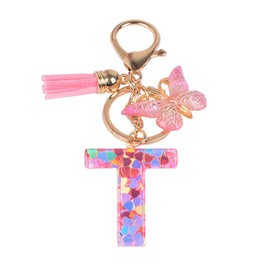 YPYMOD Lnitialen Keyring Tassel Butterfly Sequins Love Letter Keyring, Pink, Pink