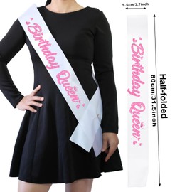 FSJJLLU 7 Pieces Birthday Sashes Kit, Hot Pink Birthday Queen Sash and Squad Sashes for Girl or Women Funny Party Favors Decorations for Sweet 16 18th 21st 25th 30th 40th 50th or Other Bday