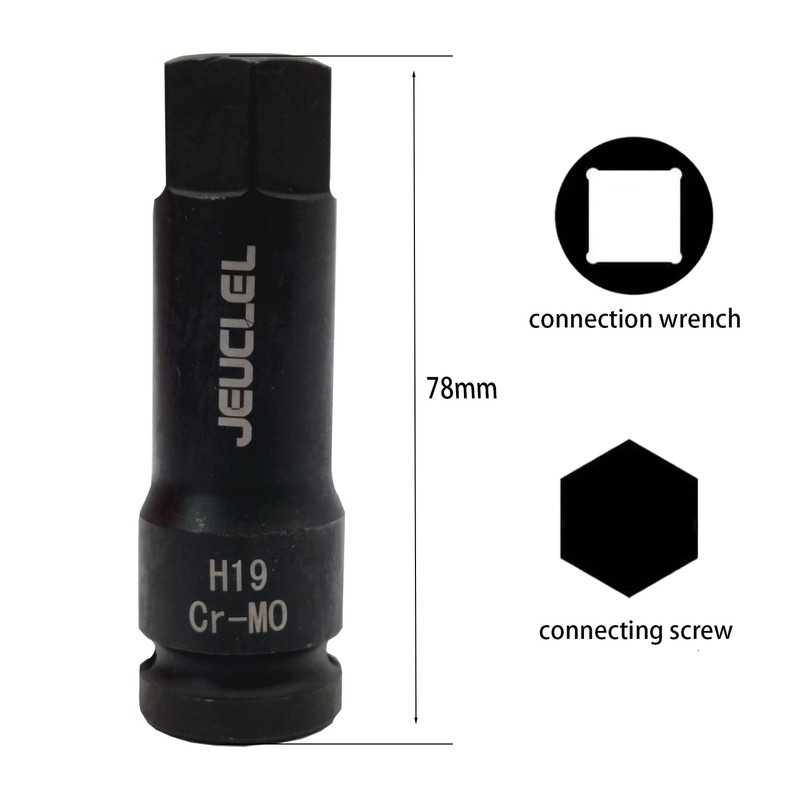 JEUCLEL 19mm Hex Impact Bit Socket, H19 1/2-Inch Impact Drive