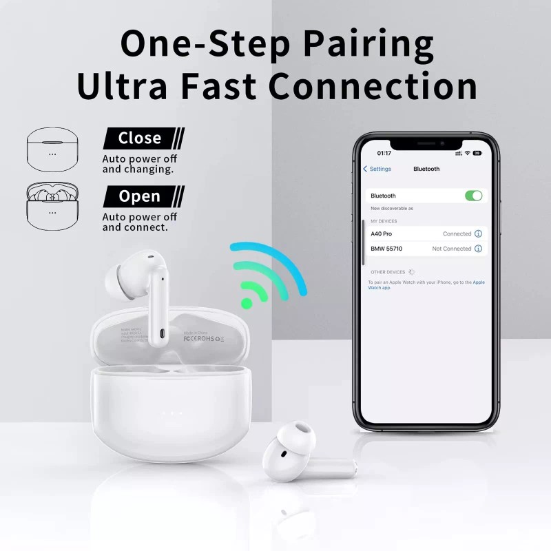 XIAOWTEK A40 Pro Bluetooth 5.3 Wireless Earbuds IPX7 Waterproof 50Hrs