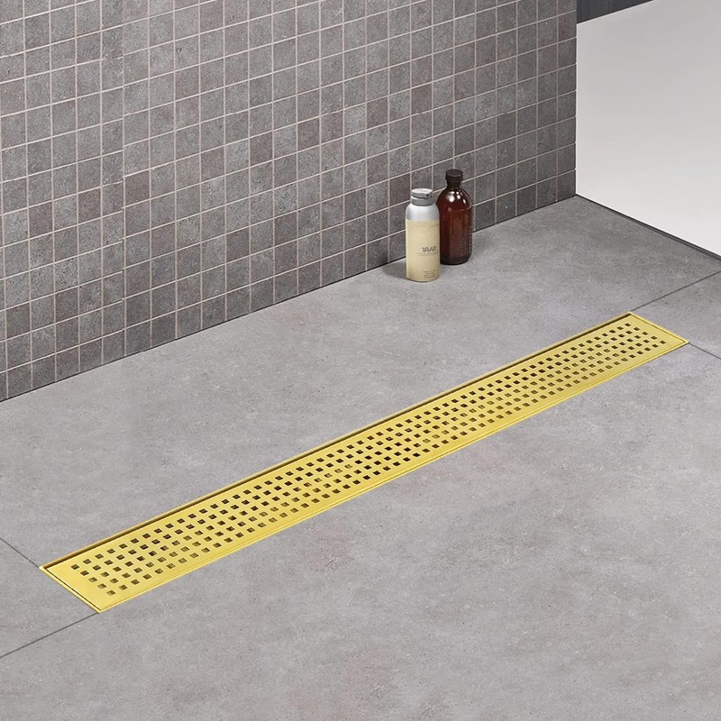 Elefloom Linear Shower Drain, 18 inch Gold Drain with Removable