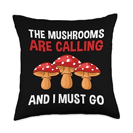 Cute Toadstool Fungi Pine Hunter Picking Designs Funny Mushroom Gift for Women Men Mellow Morel Hunting Lover Throw Pillow, 18x18, Multicolor
