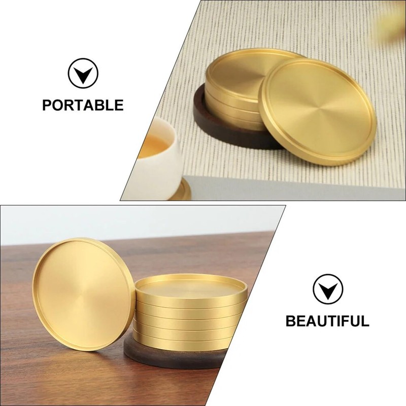 NOELAMOUR Coaster Brass Metal Gold 3D Round Fashionable Vintage Diameter