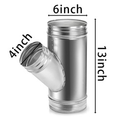 SOUJOY 6" to 4" Branch Y-Shape Ducting Connector, 45 Degree Galvanized Duct Splitter, 3-Way Dust Collection Fitting for Exhaust Fan Dryer Vent Hose Split Ventilation