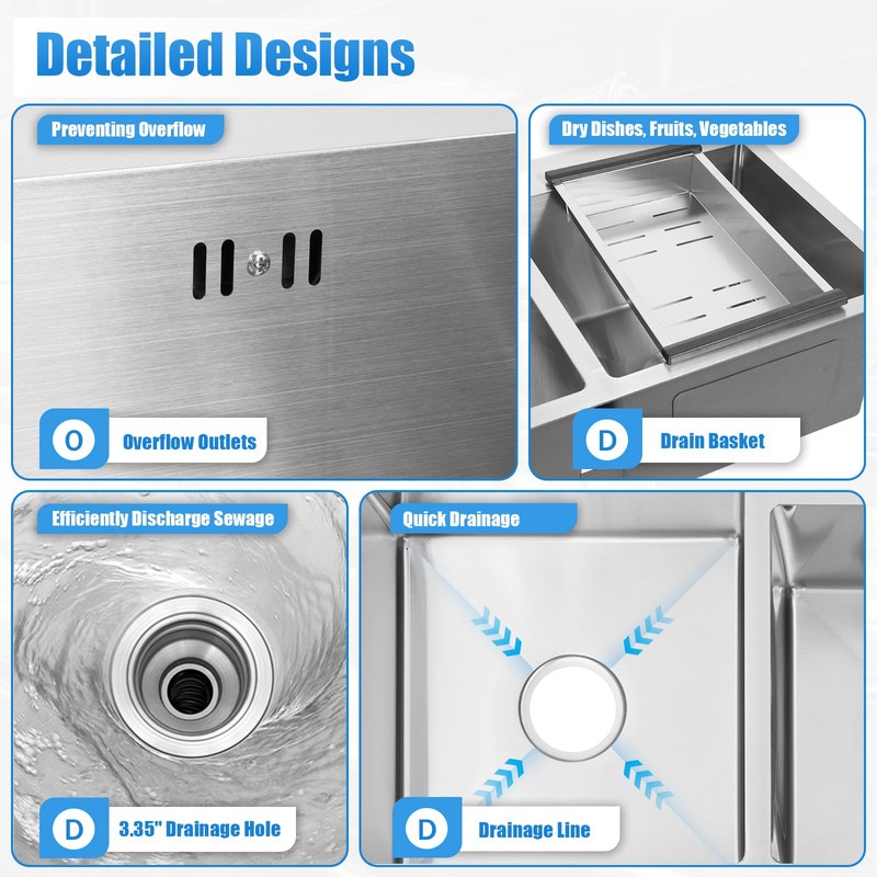 ZERNEIL 30" Drop In Stainless Steel Double Bowl Kitchen Bar