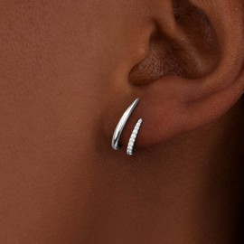 Silver Stud Earrings for Women Trendy, Fashion Huggie Earring Jewelry for Minimalist Gift, Dainty Cubic Zirconia Sterling Silver Jewelry