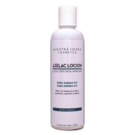 Azelac Locion Seborreguladora, Matificante y Bactericida a base de Ácido Azelaico al 5% y Ácido Salicílico al 2%.