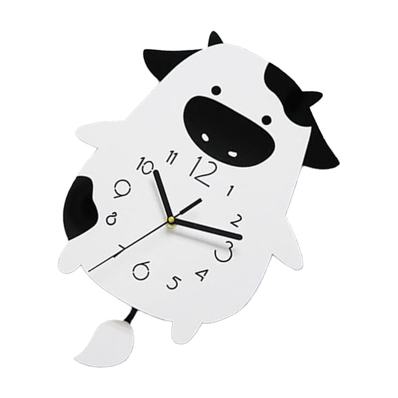 Acrylic Wall Clock Cartoon Cow Shape Silent Movement Decorative Swinging