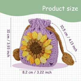 Energather Change Purse, Crocheted Cotton Coin Pouch Coin Purse for Women and Girls, Coin Purse Pouch with Drawstring Design Compact Coin Wallet for Keys, Lipstick, Change (Purple)