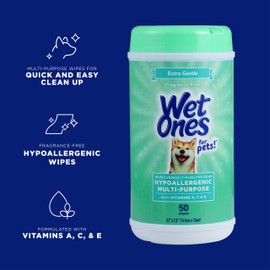 Wet Ones for Pets Hypoallergenic Multipurpose Dog Wipes with Vitamins A, C & E - No Fragrance Pet Wipes for Dogs in Canister, 50 Count