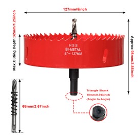 Hole Saw 5” (127mm) for Wood, HSS Bi-Metal Hole Cutter with Pilot Drill Bit for Plywood, Cornhole, Ceiling and Drywall