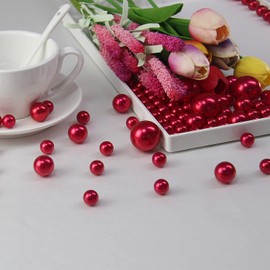 Red Pearl Vase Fillers - 120 pcs 0.75 LB Faux Pearl Beads 14mm 20mm 30mm Assorted with 3200 pcs Clear Water Beads Included for Home Wedding Events decroation (Red, 120 pcs)