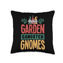 Yard Garden Gnome & Garden Miniature Designs Gangster Lawn Gnome Gardening Throw Pillow, 16x16, Multicolor