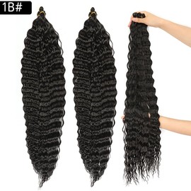 30 Inch Ocean Wave Crochet Hair Extensions for Women 3 Packs/Lot Deep Ripple Crochet Twist Braiding Hair Curly Synthetic Braids Hair(30"Natural black)