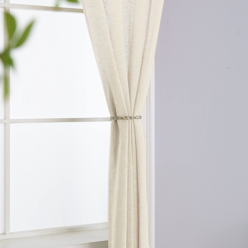 Cortinas semitransparentes con aspecto de lino beige de 42 x