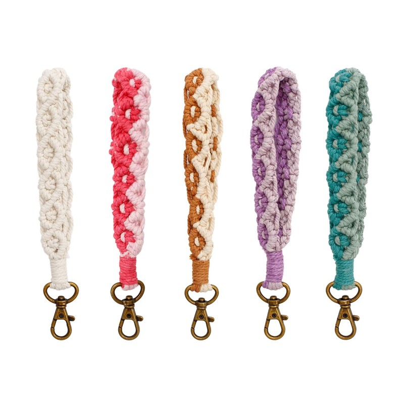 AOKSUNOVA Macrame Keyring Band Boho Orange Lanyard Woman Key Pendant