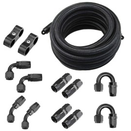 Ucreative 20FT 10AN Black Nylon Braided CPE Fuel Hose High Performance ID 0.56'' (14.2mm) Fuel Line & Fitting Set