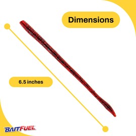 BAITFUEL T-Mac Durable Straight Tail Worm Infused with Supercharged X55 Formula Gel | 6.5-Inch, Red Bug