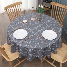 AooHome Faric Tablecloth, Spill-Proof Water Repellent Table Cover Geometric Design for BBQs, Machine Washable, Heavy Weight, 60 Inch Round, Charcoal