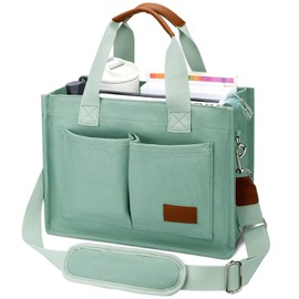 KKXIU Large Canvas Tote Bag for Women with Zipper and Compartments Crossbody Work Bible Messenger Purse Bag With Pockets - Green