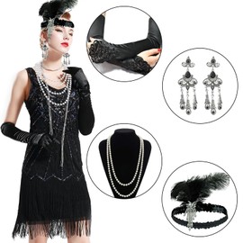 MUU 7PCS 1920 Accessories, Flapper Accessories Great Gatsby Accessories Set,20s Fancy Dress Ladies Charleston Fancy Set for Vintage Costume Party
