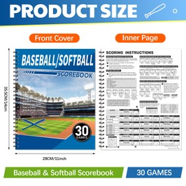 Moinchore 2 Pcs Baseball Scorebook 11 x 14 Softball Score Keeping Book 30 Games Scorebook with Pitch Count Individual Player Stats Batting Average Chart for Coaches Sporting Goods