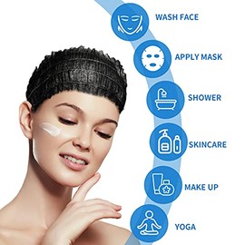100 diademas desechables, suaves, no tejidas, para spa facial, tela elástica para el cuidado de la piel, para salón, maquillaje, sauna, suministros empaquetados individualmente para mujeres y niñas, color negro