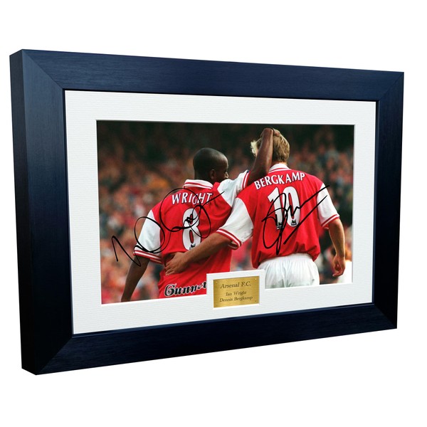 12x8 A4 Signed Ian Wright Dennis Bergkamp Arsenal Autographed Autograph