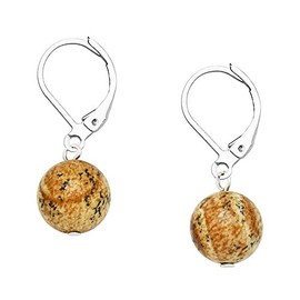 Falari 10mm Round Natural Stone Earring High Polished Rhodium Leverback Jasper