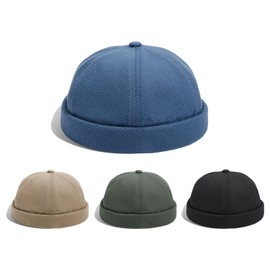 CLAPE Classic Docker Cap Men's Docker Hat Waterproof Sailor Hat Harbour Hat Rolled Cuff Brimless Hat Beanie Fishing Hat Biker Cap Miki Hat, CT83-Black