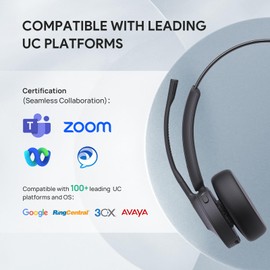 Yealink BH70 Mono Wireless Headset with AI Microphone Sound Isolation for WFH Open Office Worker, 35h Talking, Native Bluetooth Certified via Microsoft Teams, Compatible with Cisco Zoom Google, USB-A