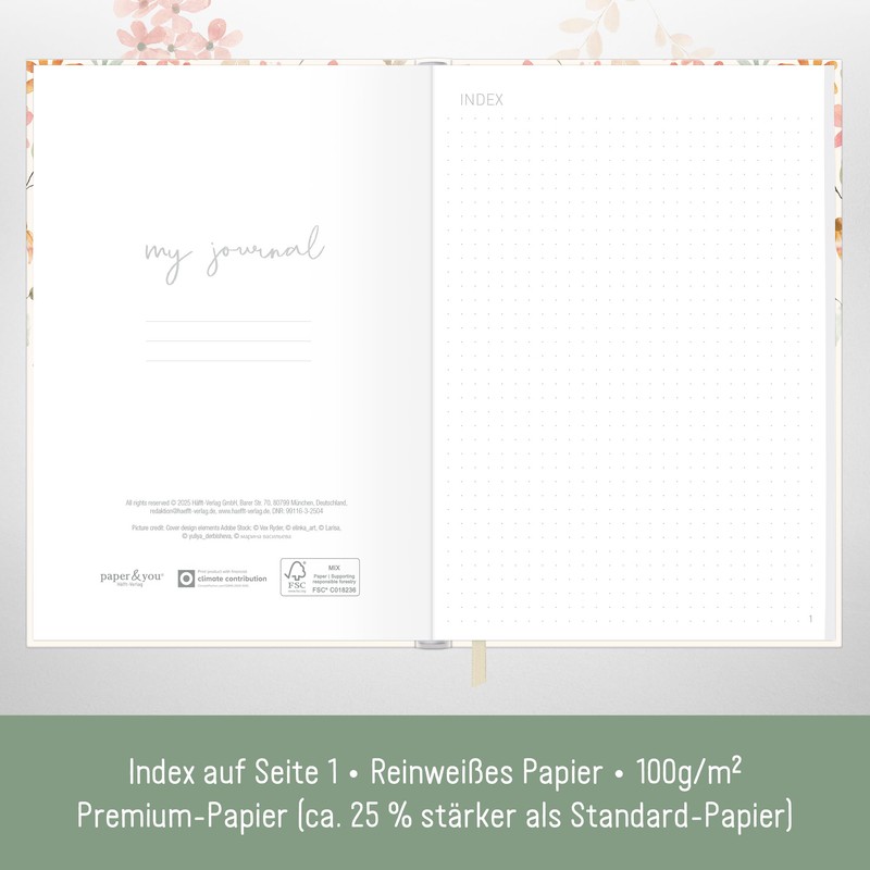 paper&you® Bullet Journal Dotted A5 with Elastic Band "Wild Blossoms"