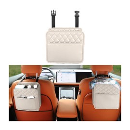 JNNJ Leather Car Bin, Hanging Car Bin with Foldable and Portable, Multi-Purpose Car Accessories, Interior Car Bin, Waterproof Car Rubbish Bin (White)