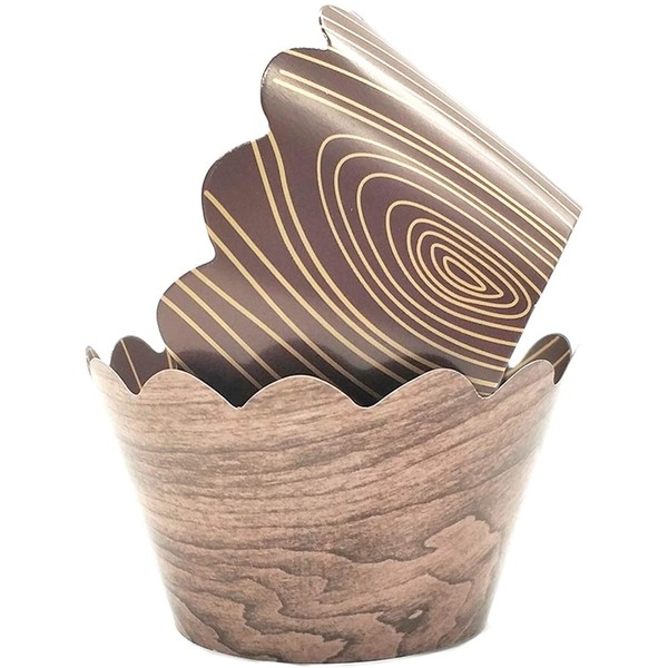 Woodland Cupcake Wrappers,Wood Grain Cupcake Wrappers for Rustic Weddings,Wild Animals Baby Shower Decorations,Rustic Woodsy Wedding,Lumberjack Theme Birthday Decor