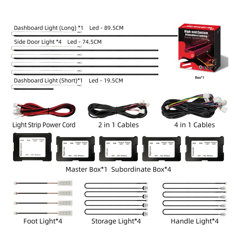 Wireless APP Control Car-Ambient-Lighting-Kit,256 RGB Colors DIY Modes Acrylic Interior