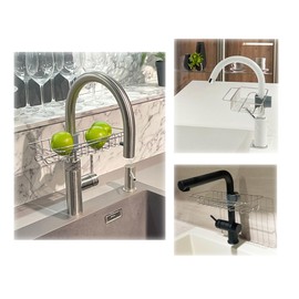 wohhwo Stainless Steel Sink Organiser, 27.5 x 13.5 x 4 cm, Dish Cloth Holder, Kitchen Sponge Tray for Mounting on the Tap without Drilling and Gluing, Sponge Holder for Kitchen Sink