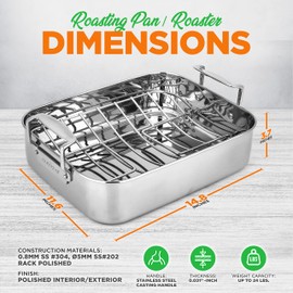 NutriChef Roasting Pan with Polished Rack, Oven Roasting Pan, Warp Resistant, Dishwasher Safe, Wide Wire Handles, Removable Rack, PFOA-Free, For Tender Roast, Deep Dishes, 14.8"x11.6"x 3.7" Inch