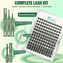 Lash Clusters Kit, DIY 3D Cluster Eyelash Extensions 10‑18mm,144pcs Fluffy D Curl Soft Natural Lashes with Bond and Seal,Remover,Tweezers, –Natural Fake Cat Eye Wispy Individual Clusters（DFW02MIX1-5）