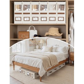 StorageWorks 6-Pack Bed Sheet Organizers and Storage, Foldable Bedsheet Holder for Linen Closet, Bedding Container with Handle, Beige, 15" D x 12¾"W x 5½"H