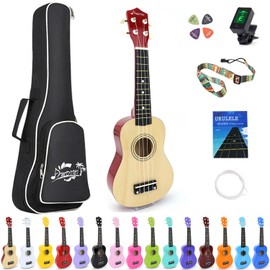 Amdini 21 inch Soprano Ukulele Basswood Acoustic Mini Guitar for Beginner Starter with Case Strap Tuner Picks Strings Primary Tutorial