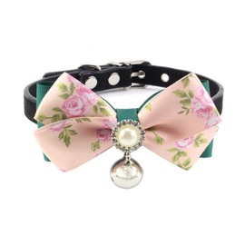 PetFavorites Bling Rhinestone Lace or Kimono Bow Tie Cat Dog Collar with Bell for Small Dogs Female Kitten - Chihuahua Yorkie Clothes Accessories Costume Outfits, Adjustable Buckle and Handmade