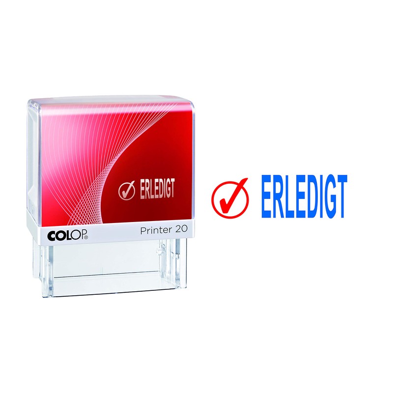 COLOP Printer 20 Text Stamp with Pictogram, Blue and Red