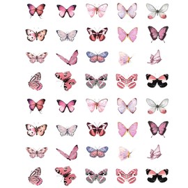Butterfly Stickers, Colourful Transparent, Pack of 40 Pink Stickers for Scrapbooking, Small Scrapbook Sticker Set, for DIY Decoration, Scrapbooking, Laptop, Luggage, Wall and Window