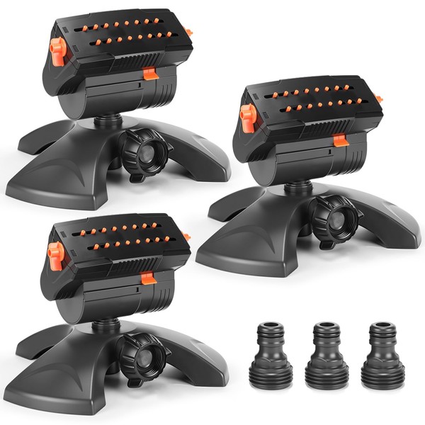 Reallnaive 3 Pcs Adjustable Oscillating Sprinkler 4 Way ABS Lawn