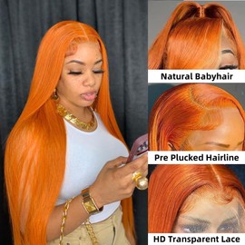 Ginger Lace Front Wigs Human Hair 13x4 Straight Wigs Human Hair Pre Plucked Pre Cut 180 Density Human Hair Wigs For Black Women 28 Inch