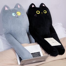 OUKEYI Long Cat Plush Pillow, Cute Black Cat Stuffed Animals Soft Plushies Plush Toys Gift for Girlfriend Kids (Black)