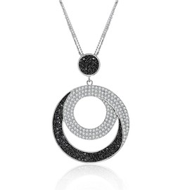 PengJin Round Pendant Necklace for Women 2 Big Crystal Diamond Geometric Circles Pendant Necklaces Long Sweater Chain Fashion Jewellery, Sterling Silver, Zircon