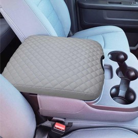 Xaido Center Console Cover Compatible with 2013-2018 Ram 1500 & 2013-2024 Ram 2500/3500/1500 Classic Model, Jump Seat Console Armrest Cover, Leather Arm Rest Covering, Gray Check